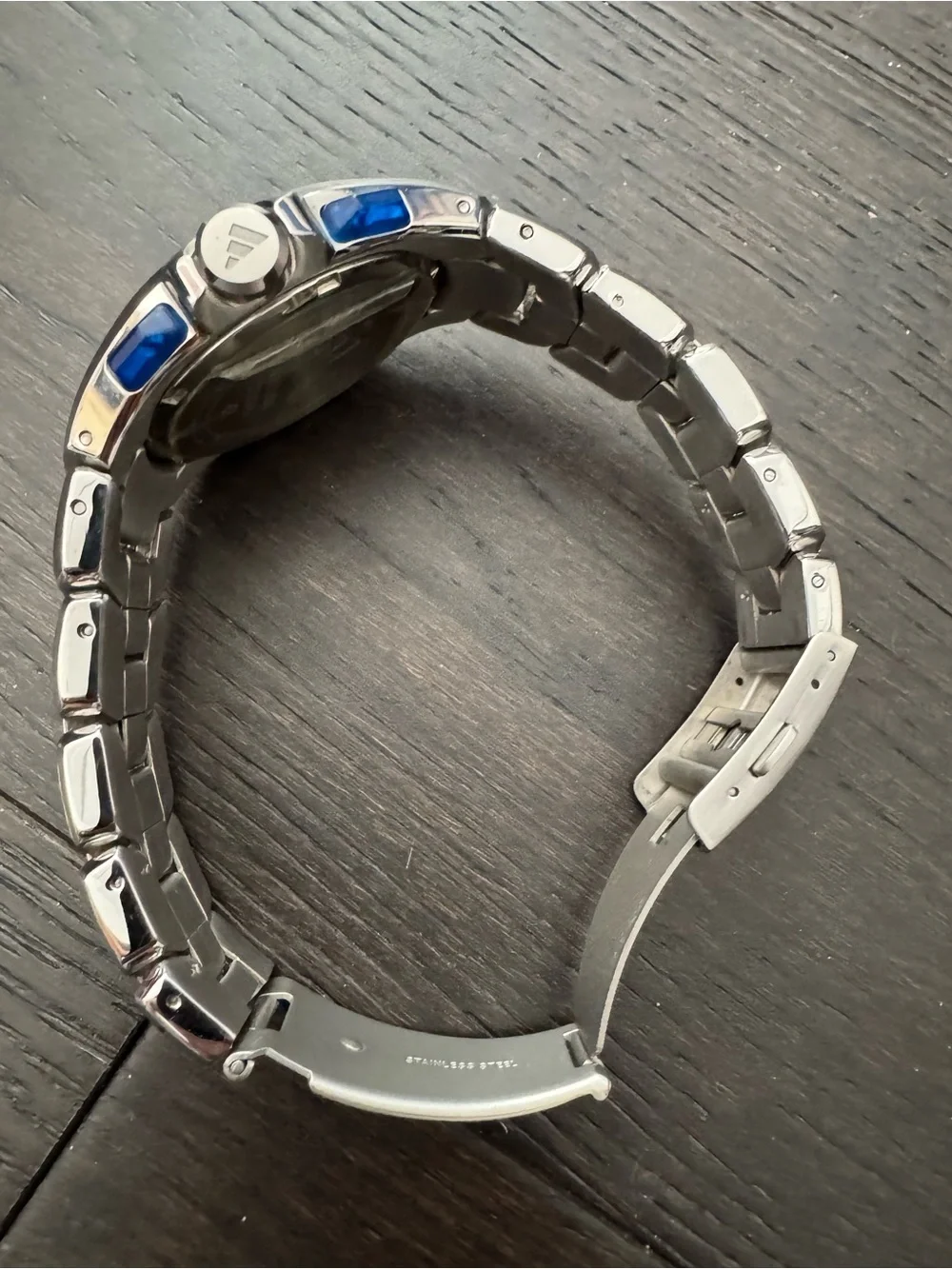 adidas Stainless Steel Chronograph Watch with Blue Dial and Yellow Accents